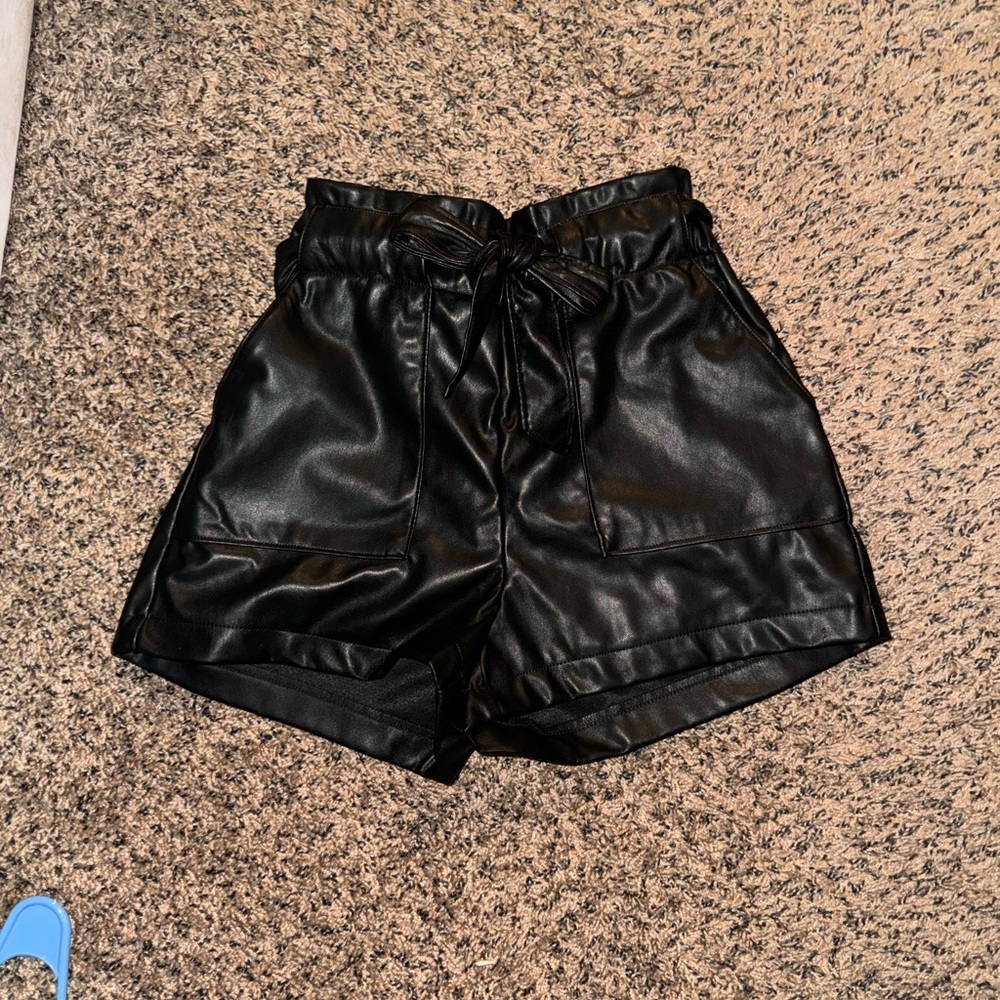 Black sono brand leather shorts with tie